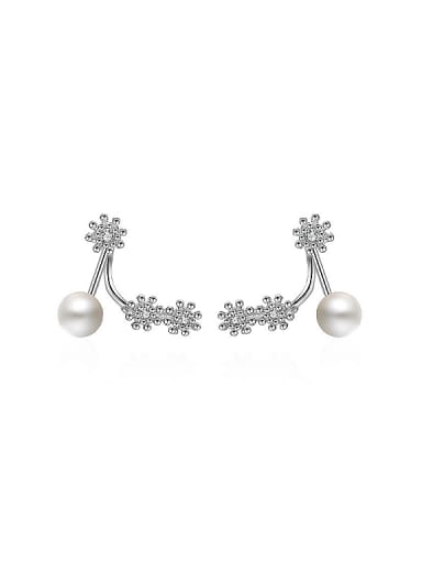 Fashion Little Shiny Flowers Imitation Pearl Stud Earrings