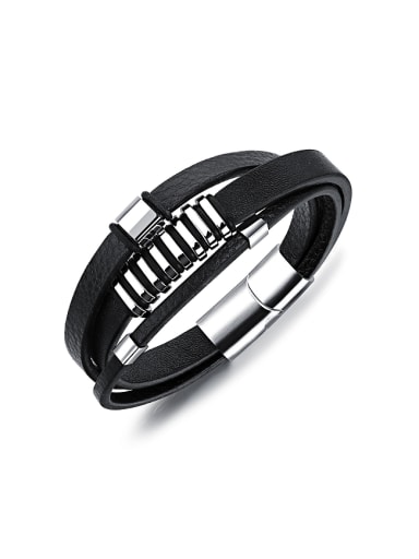 Personalized Multi-band Titanium Artificial Leather Bracelet