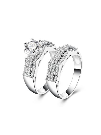 High Quality White Gold Plated Copper Zircon Ring Set