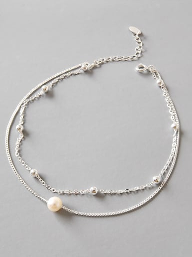 Pure silver freshwater pearl beads simple chain