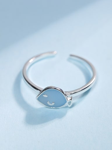Simple Little Blue Enamel Fish 925 Silver Opening Ring
