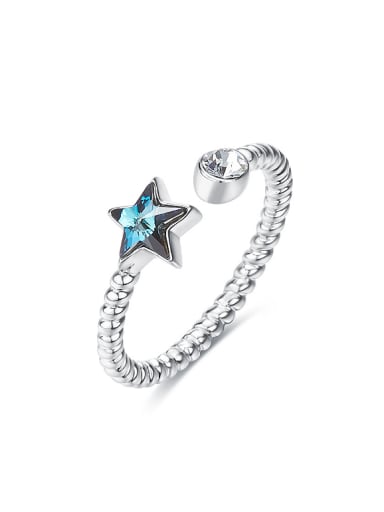 Fashion austrian Crystal Star 925 Silver Opening Ring