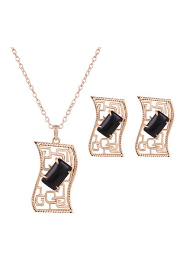 Alloy Imitation-gold Plated Fashion Artificial Stone Hollow Two Pieces Jewelry Set