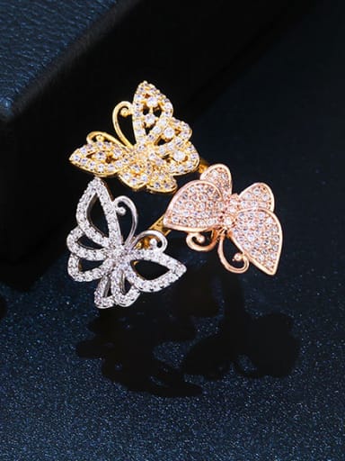 Copper With  Cubic Zirconia Trendy Flower Statement Rings