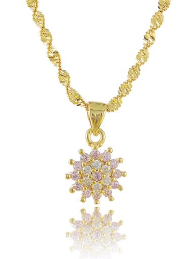 Women High Quality Flower Shaped Pink Zircon Necklace