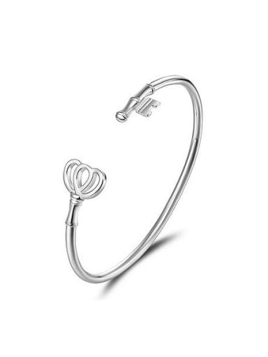 Simple 999 Silver Double Hollow Heart Opening Bangle