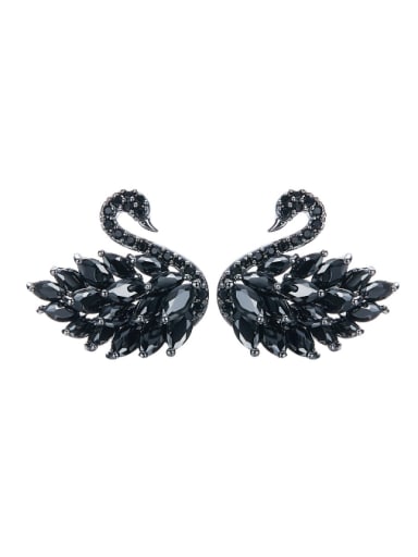 Fashion Shiny Zirconias Swan Copper Stud Earrings