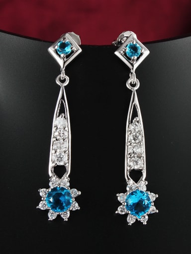 Elegant Blue Flower Shaped Zircon Drop Earrings