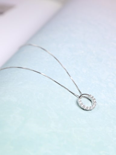Simple Hollow Round Shiny Tiny Zirconias 925 Silver Necklace