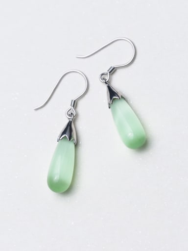 Temperament Green Water Drop Shaped Opal Drop Earrings