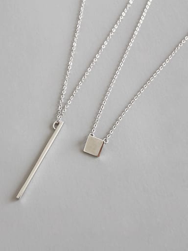 Sterling Silver geometric square Long Necklace