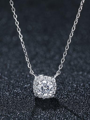 925 Sterling Silver With Platinum Plated Simplistic Square Necklaces