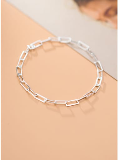 925 Sterling Silver With Platinum Plated Simplistic Hollow  Geometric Bracelets