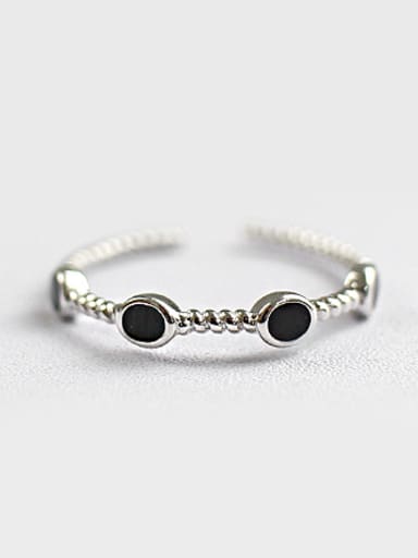 Fashion Black Little Spots Silver Opening Ring
