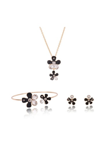 2018 2018 Alloy Imitation-gold Plated Fashion Artificial Stones Flower Three Pieces Jewelry Set