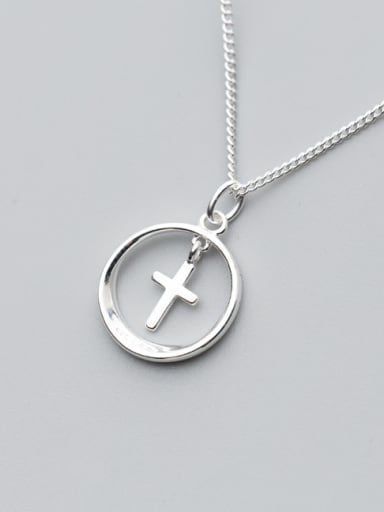 S925 Silver Necklace Pendant female fashion simple circular cross necklace round necklaces D4295