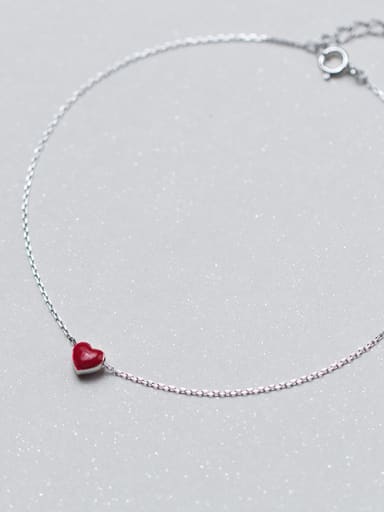925 Sterling Silver With Platinum Plated Cute Heart Anklets