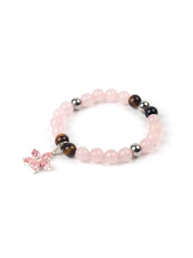 Natural Pink Crystal Flower Pendant Bracelet