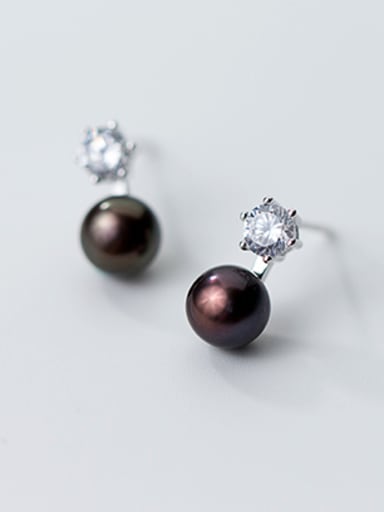 Temperament Geometric Shaped Black Artificial Pearl Stud Earrings