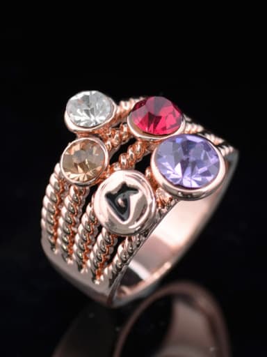 Exaggerated Rose Gold Plated Colorful Rhinestones Alloy Ring