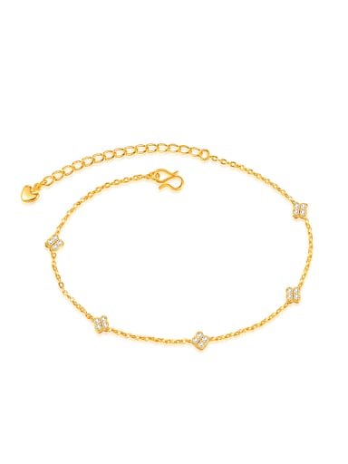 Simple Cubic Rhinestones Gold Plated Anklet