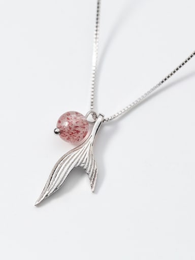 S925 Silver Necklace female wind sweet pink pink strawberry Crystal Cute Mermaid tail Pendant Necklace D4282