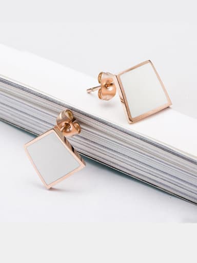 Simple Female Titanium 18K Rose Gold  Shell Square drop earring