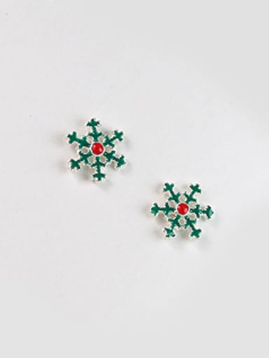 Tiny Green Snowflake Stud Earrings