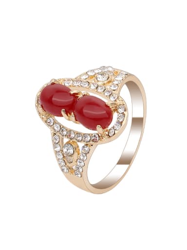Retro style Red Resin stones White Crystals Alloy Ring