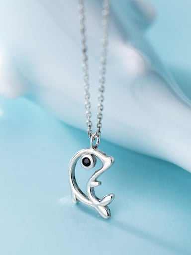 925 Sterling Silver With Platinum Plated Simplistic Dolphin Necklaces
