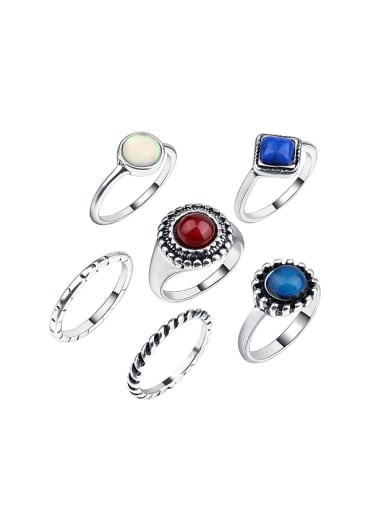 Antique Silver Plated Resin stones Alloy Ring Set