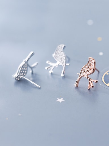 925 Sterling Silver With Silver Plated Cute Bird Stud Earrings