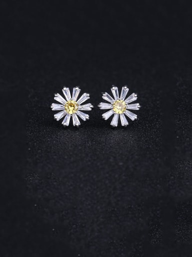 Copper With Platinum Plated Cute Flower Stud Earrings