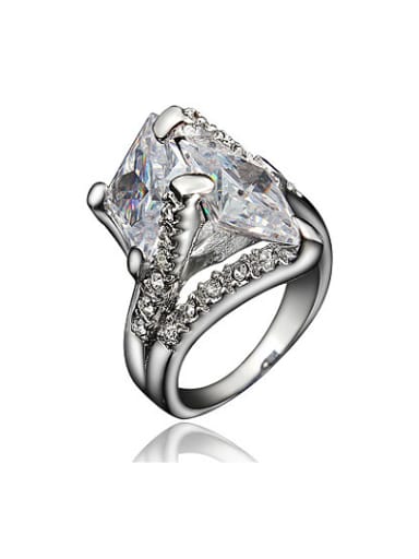 Delicate Platinum Plated Square Shaped Zircon Ring