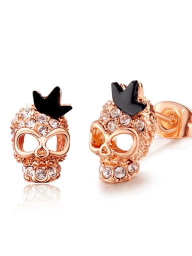 Personality hollowed out full diamond retro skull stud earrings