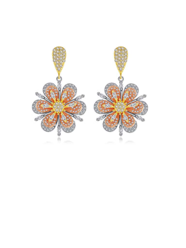 Copper With Platinum Plated Fashion Flower Cluster Earrings