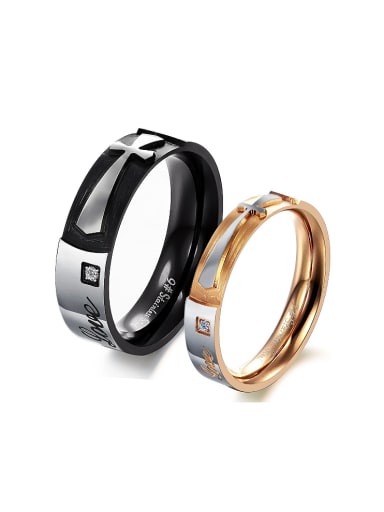 Personalized Rhinestone Cross Titanium Lovers Ring