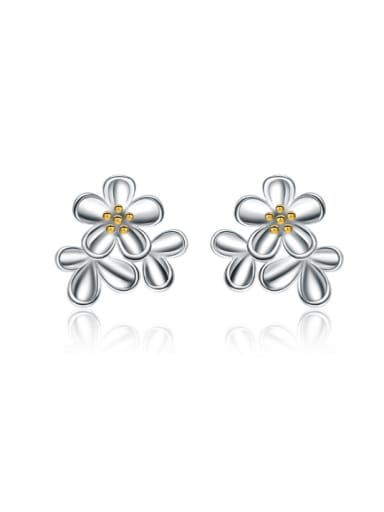 Sweetly Two Color Plated Flower Stud Earrings