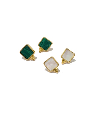 Copper With Gold Plated Simplistic Malachite Square Stud Earrings