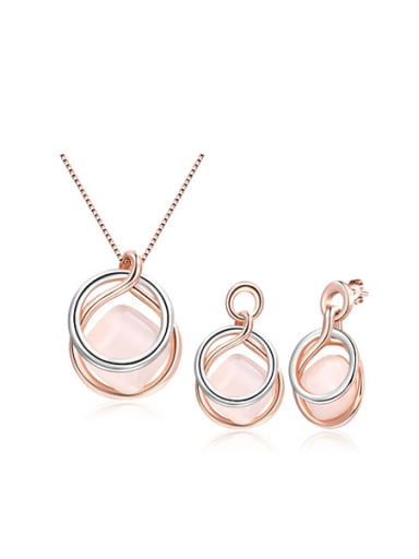 Elegant Double Color Design Round Shaped Opal Two Pieces Jewelry Set