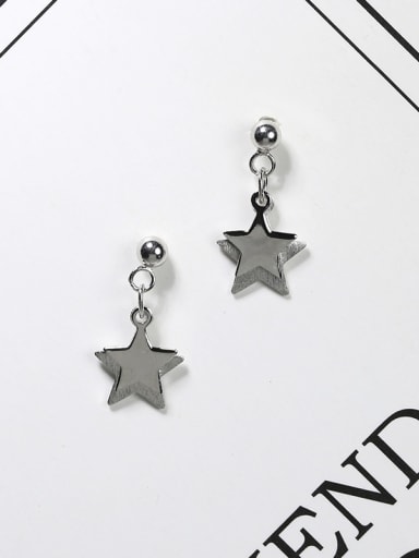 Simple 925 Silver Double Star Platinum Plated Stud Earrings