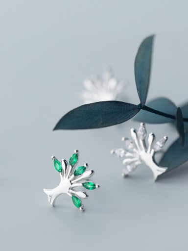 925 Sterling Silver With Silver Plated Simplistic Tree Stud Earrings