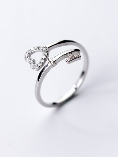 Trendy Open Design Heart Shaped Zircon Silver Ring