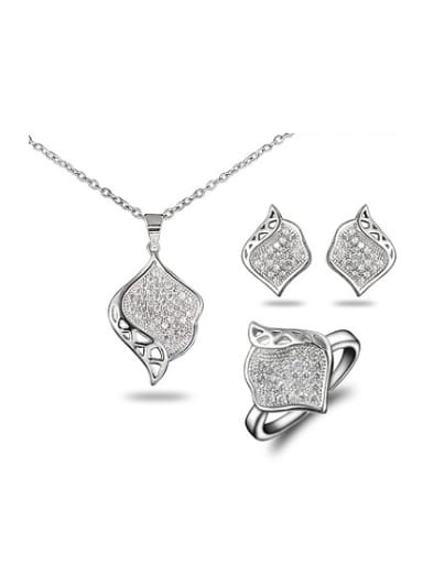 Beautiful Platinum Plated Leaf Shaped Three Pieces Jewelry Set