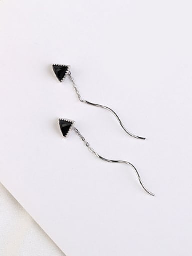 Fashion Black Stone Triangle Line Earrings