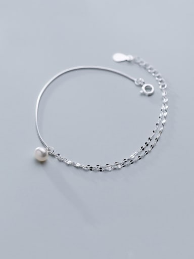 925 Sterling Silver With Platinum Plated Simplistic Round Bracelets