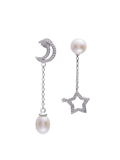 Moon Star Freshwater Pearl Drop threader earring