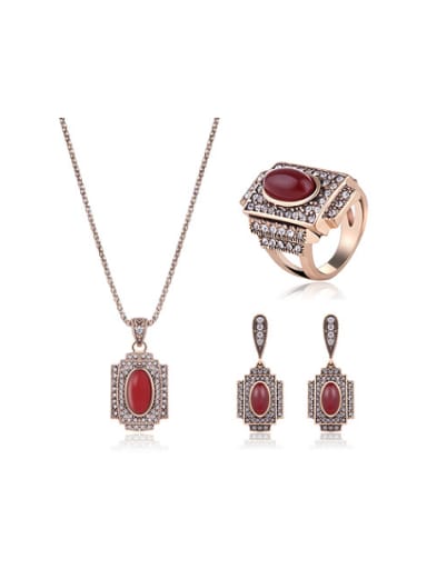 Alloy Antique Gold Plated Vintage style Artificial Stones Three Pieces Jewelry Set