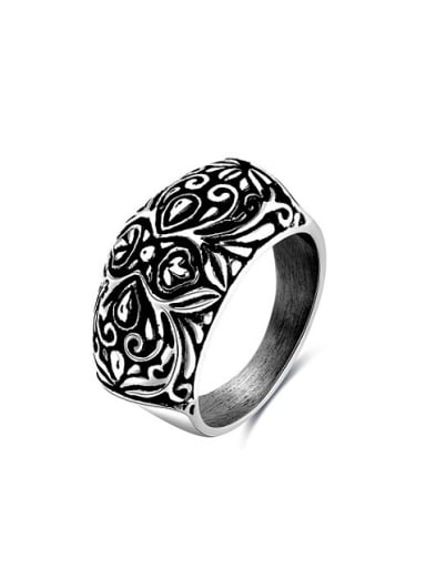 Personality Stainless Steel Flower Pattern Painting Ring