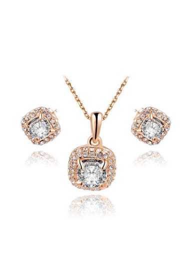 Alloy Rose Gold Plated Square Shaped AAA Zircon Two Pieces Jewelry Set